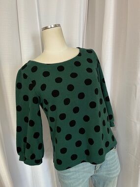 Maeve by Anthropologie Green and Black Polkadot Top